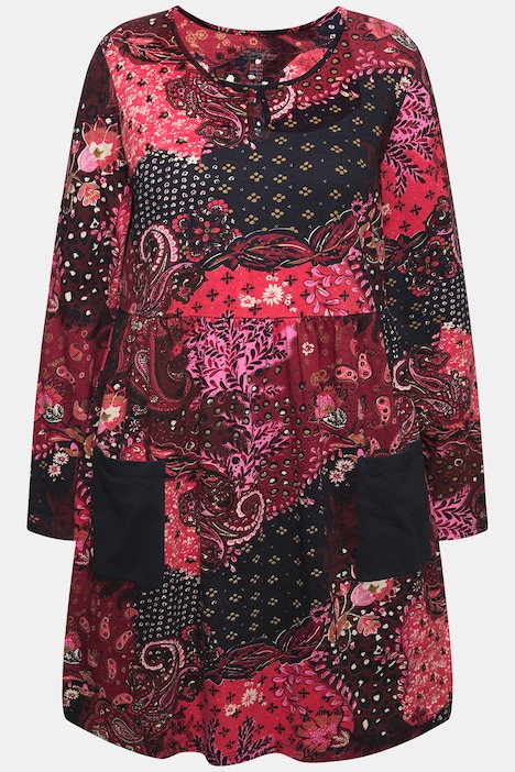Longshirt, Paisley, A-Linie, Rundhals, Langarm, Taschen