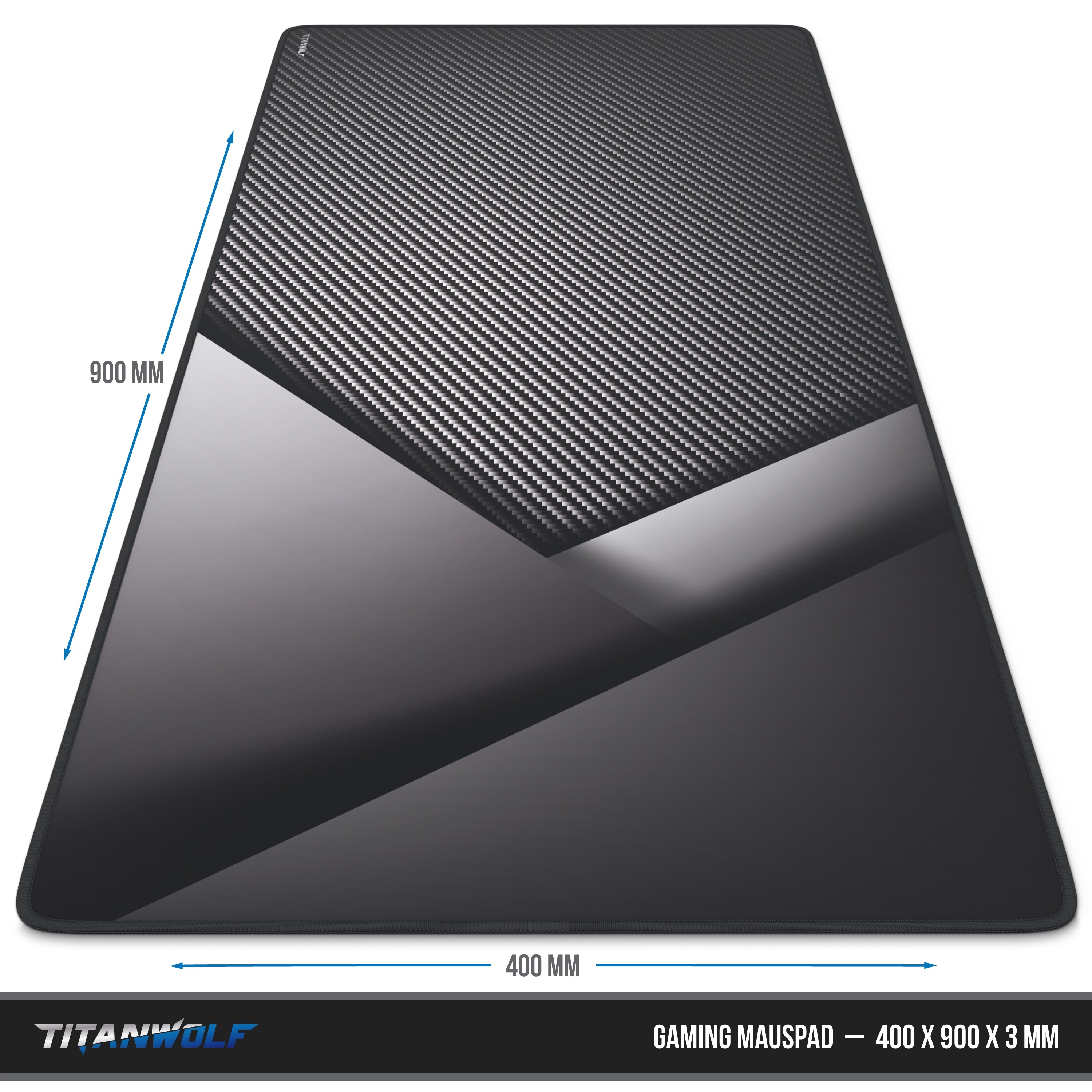 Titanwolf Gaming Mauspad, 900 x 400mm XXL Mousepad, verbessert Präzision & Geschwindigkeit, Carbon