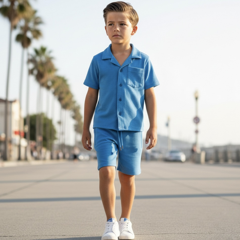 Trendy Blauwe Jongens Zomerset – Shirt & Korte Broek