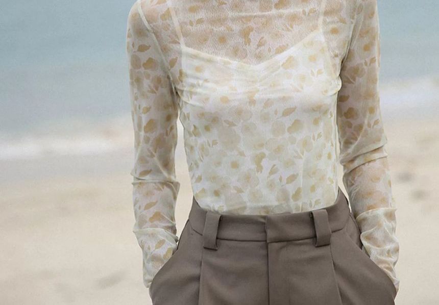 Essere - T-shirt met lange mouwen en mockneck en bloemenprint