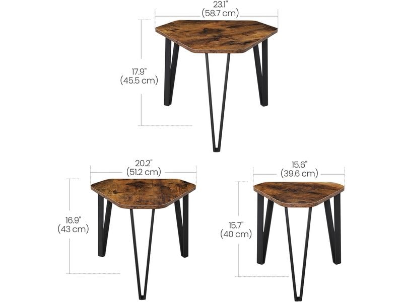 VASAGLE Beistelltisch Industrial, 3er Set Traglast je 20kg, Modernes Beistelltisch-Set in 3 Grössen