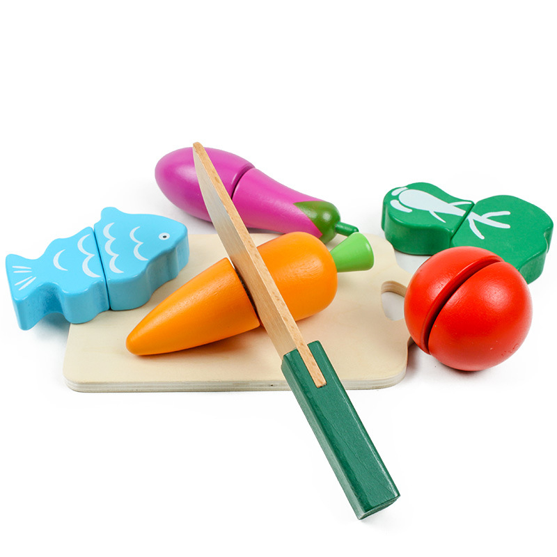 (13-tlg. Set) Kinder Holz Spielzeug Küche Früchte / Gemüse zum Schneiden mit Klettverschluss