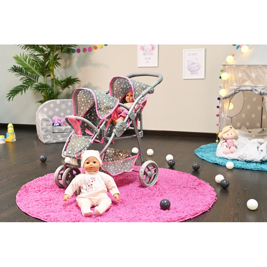 knorr toys® Zwillingspuppenwagen Milo - Star grey