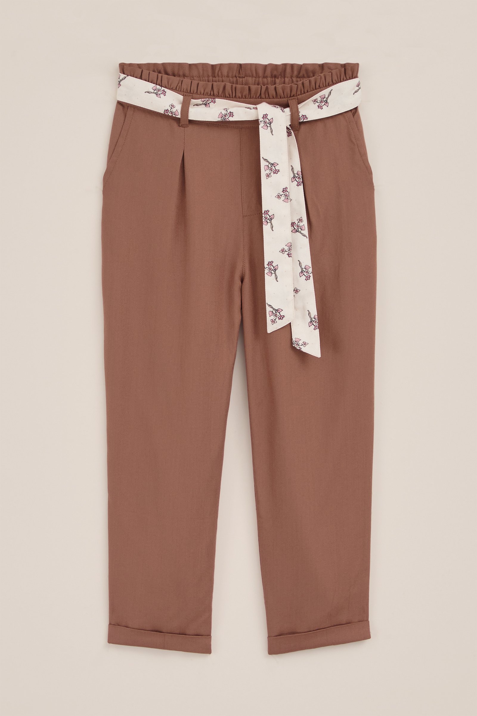 Meisjes paperbag broek WE Fashion Roestbruin