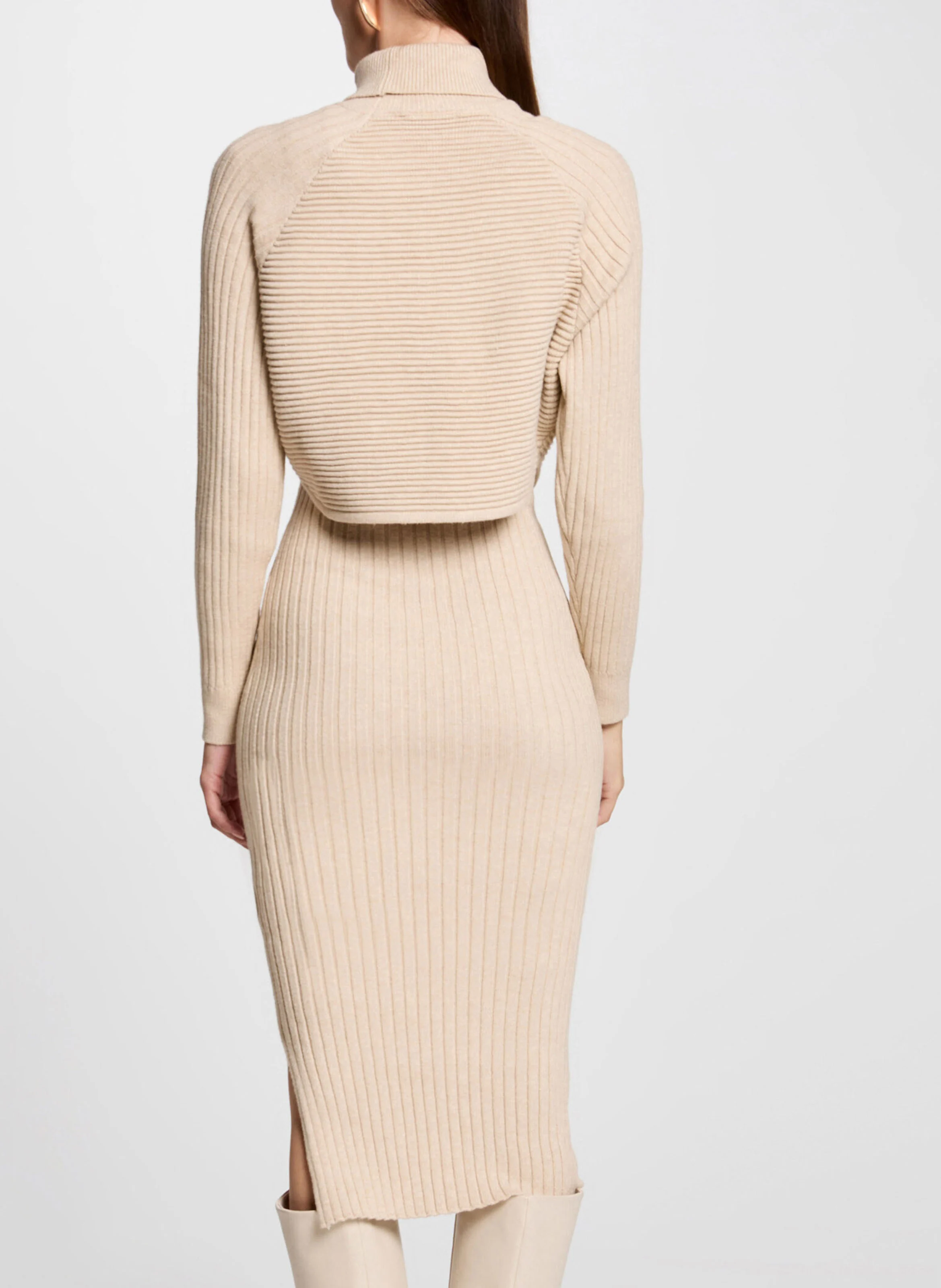 RMORINE - Robe midi col roulé côtelée | Beige