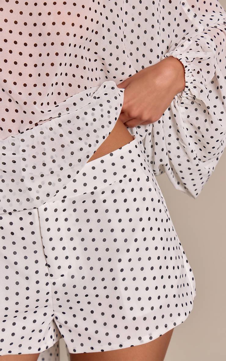 Blanc Ensemble Coordonné Short Court En Mousseline À Pois