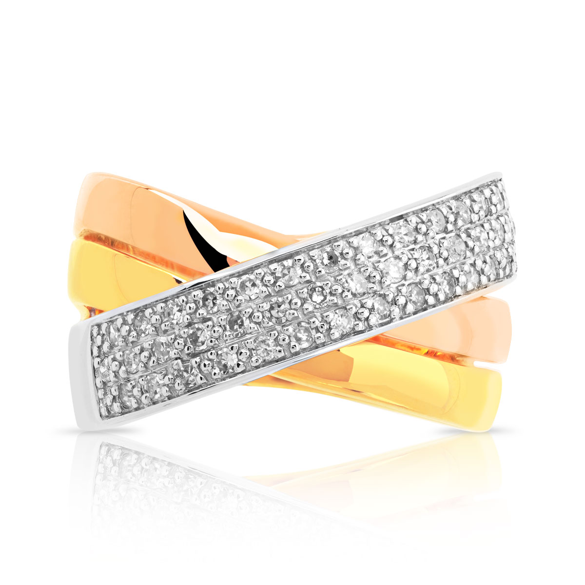 Bague 3 ors 750 anneaux croisés diamants