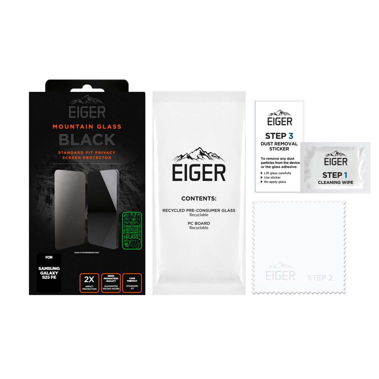 Samsung Galaxy S25 FE Mountain Glass Black Panzerglas 2.5D Privacy Displayschutz Case Friendly (EGMSP00345)