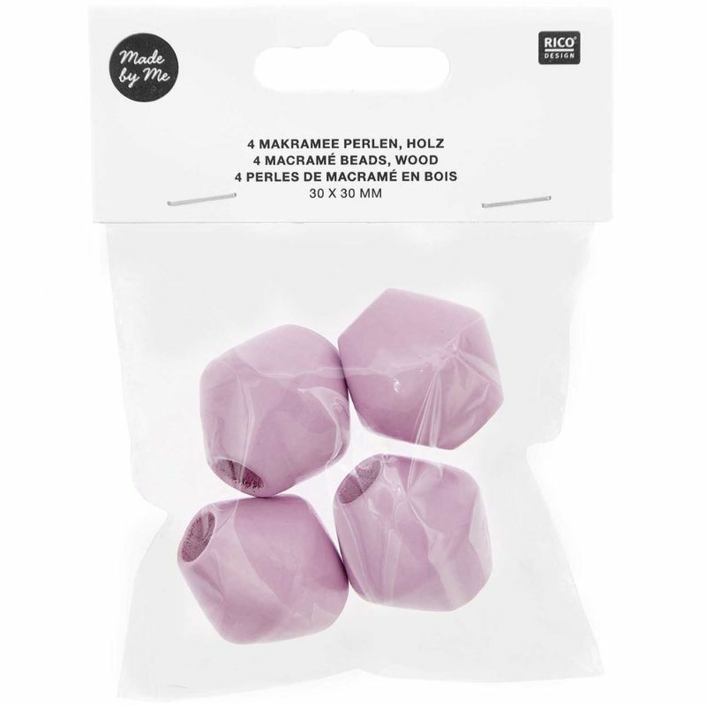 4 perles toupies pour macramé - bois lilas - 30 mm
