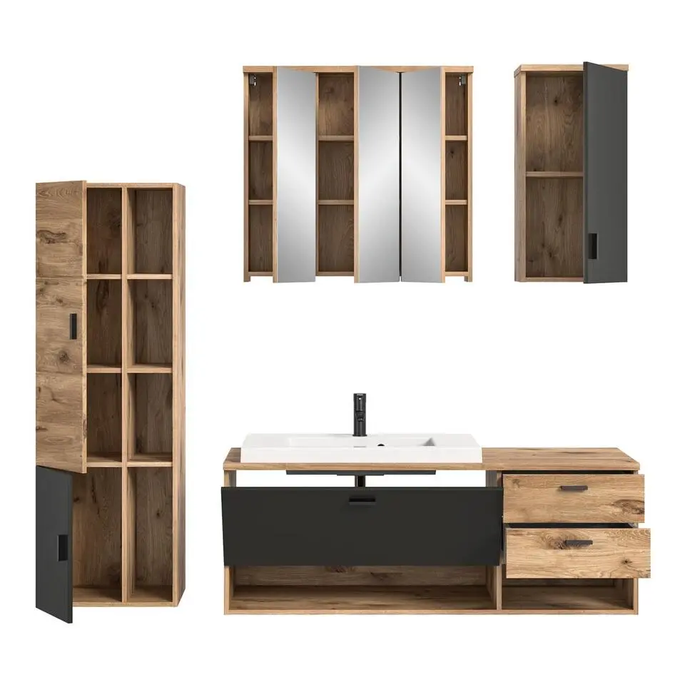 Hioshop Grado badkamer 203cm eik decor-mat grijs