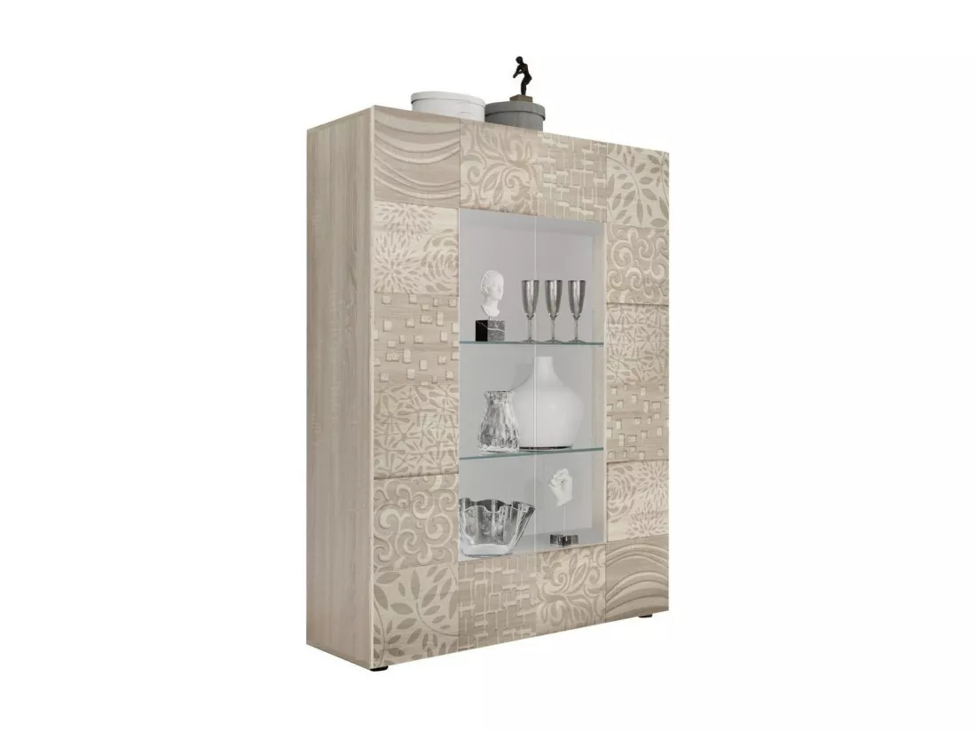 Vitrine 2 portes bois mélaminé chêne clair Zebre L 120cm