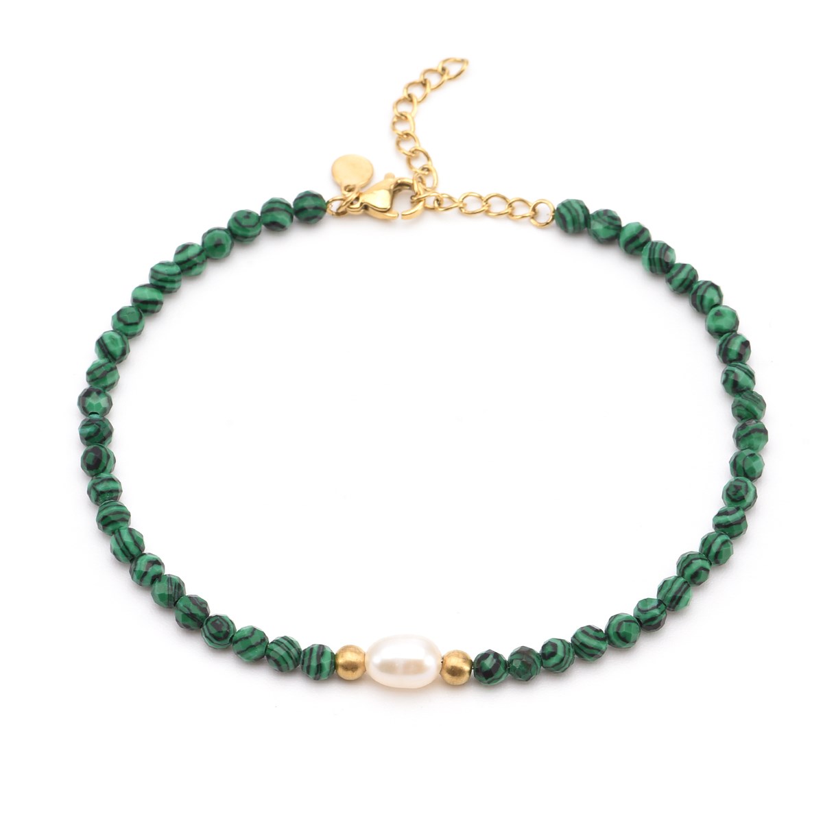 Sixty Stones - 60 - Chaîne De Cheville Perles Doré Et Onyx Vert - 25 X 0,4 Cm-