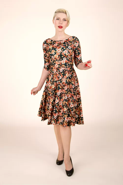 Vintage Chic for Topvintage Nina Flower swing jurk in groen en oranje