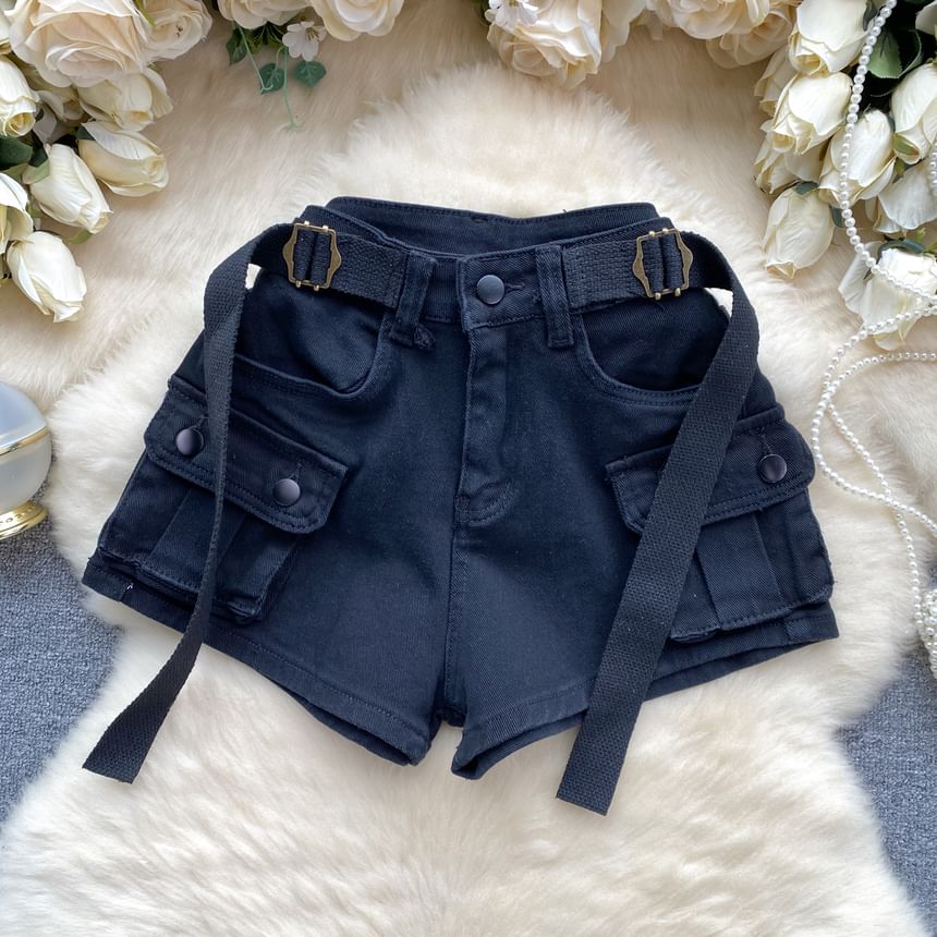Lucuna - Effen denim cargoshorts met riem