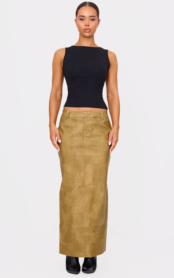 Vert Olive Jupe Longue En Synthétiquecuir Effet Délavé