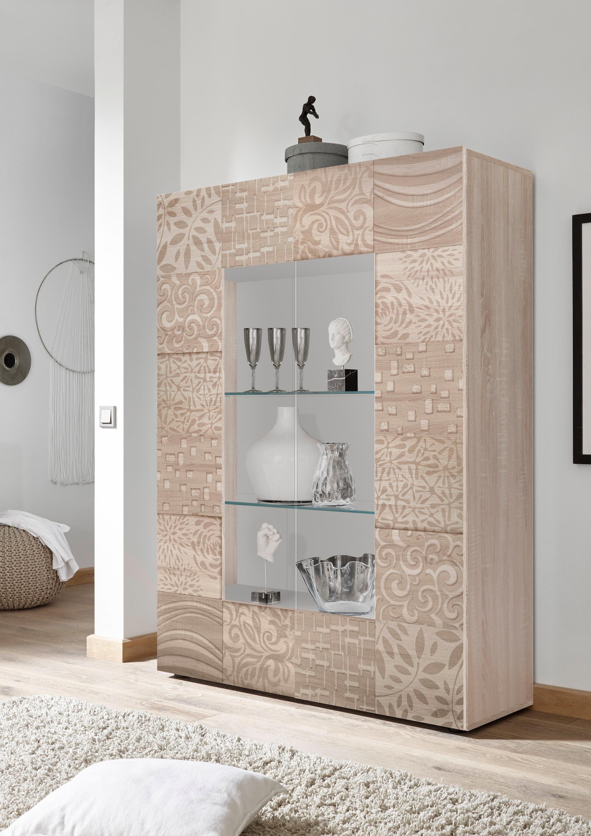 INOSIGN Vitrine »Miro« Stauraumvitrine, Höhe 166 cm mit dekorativem Siebdruck