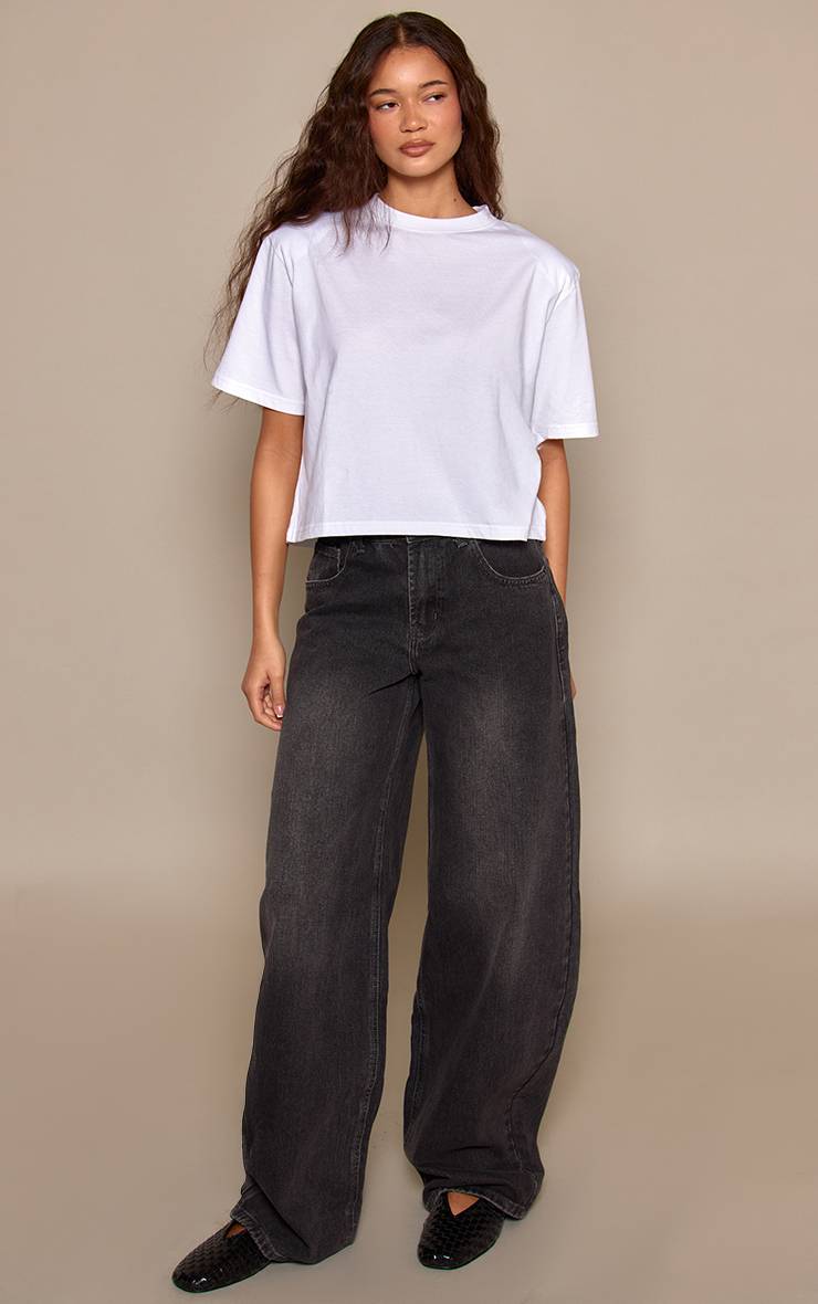 Gris Foncé Jean Barrel Taille Basse Bleu Moyen