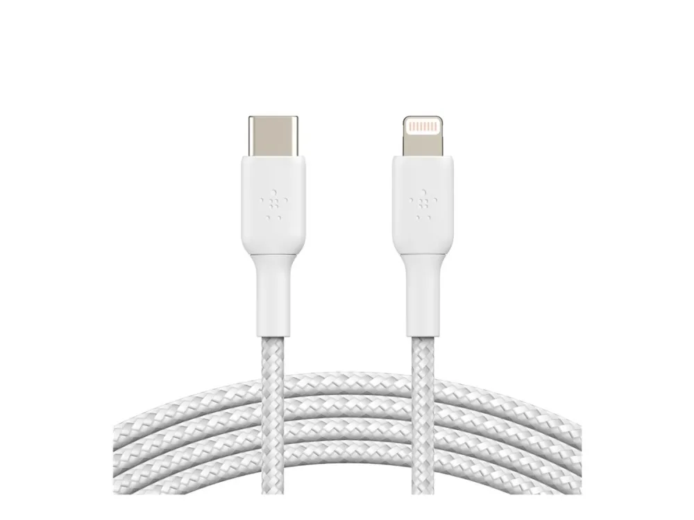 Belkin BoostCharge - Lightning-kabel - 24 pin USB-C han til Lightning han - 1 m - hvid - USB Power Delivery (18 W)
