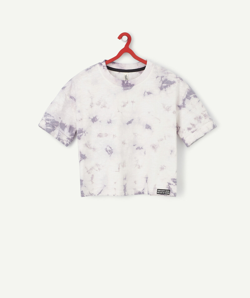 T-SHIRT COURT FILLE EN COTON BIO ET TIE AND DYE PARME