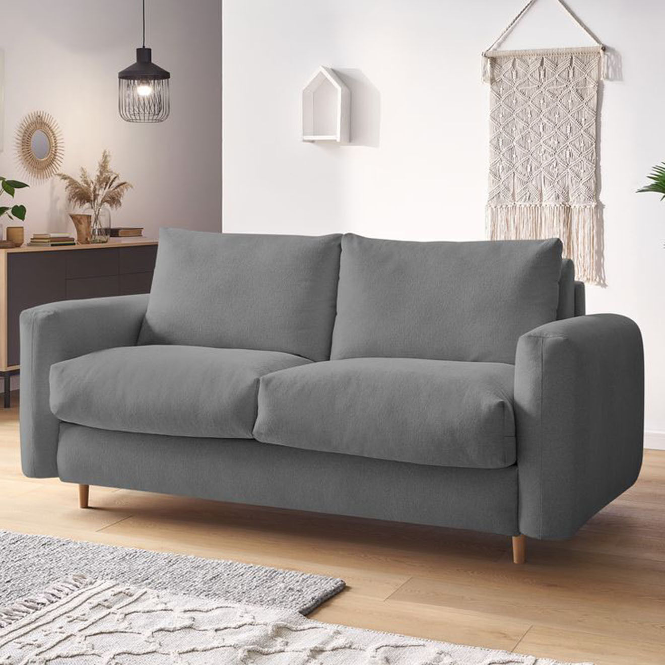 Bobochic Canapé droit cocoone convertible express  gris foncé - 200x105x98 cm
