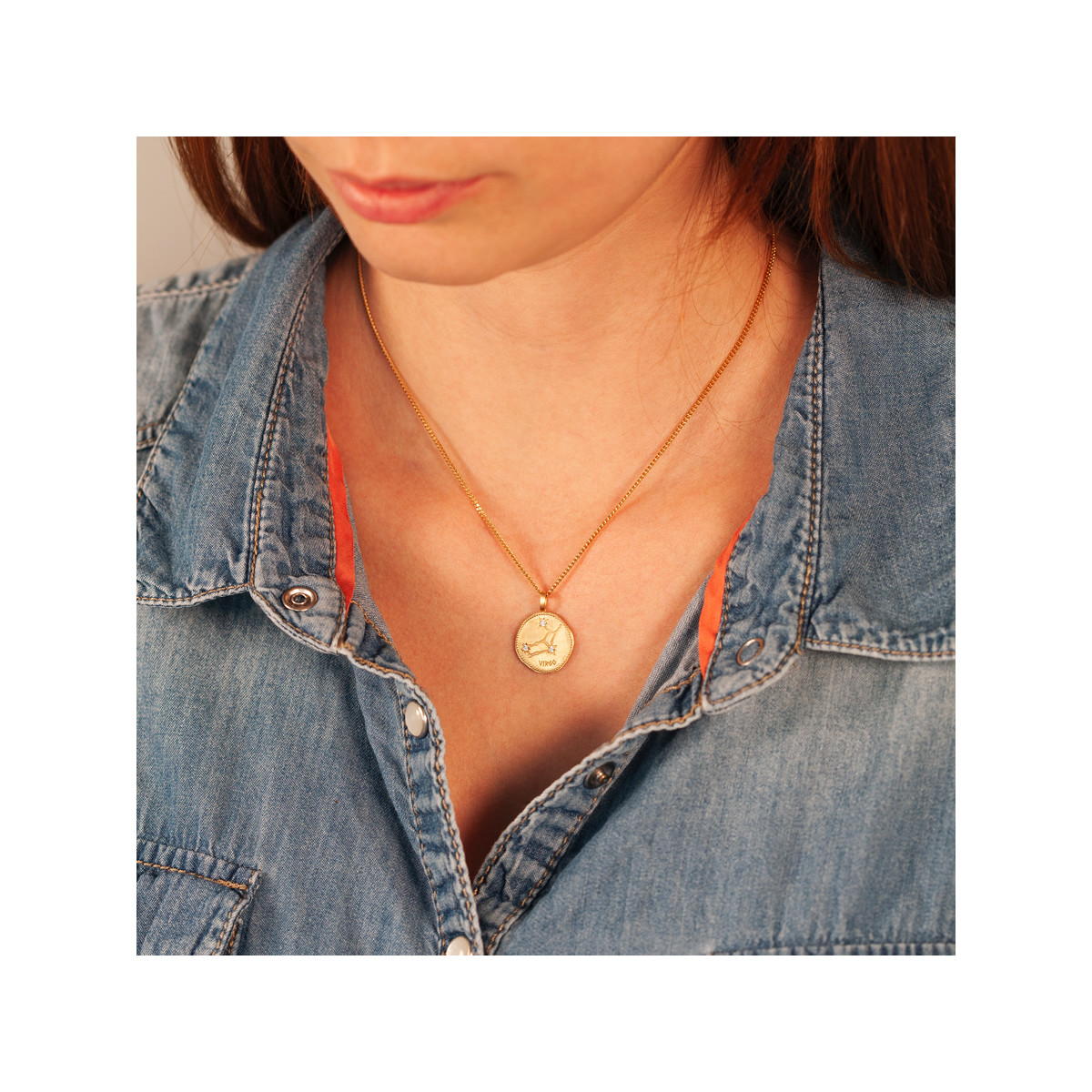 Pendentif plaqué or zodiaque vierge zirconias