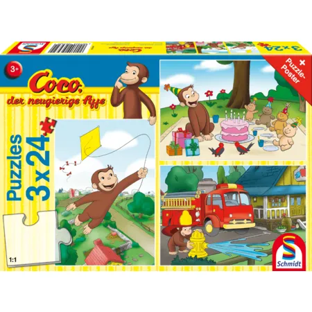 Schmidt Spiele Puzzle - Coco, der neugierige Affe, Spaß mit Coco, 3x24 Teile