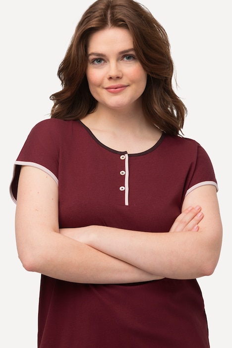 Pyjama-T-Shirt, Paspel, Rundhals, Halbarm, Biobaumwolle