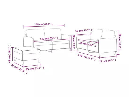 Ensemble de canapés 3 pcs avec coussins Gris foncé Tissu