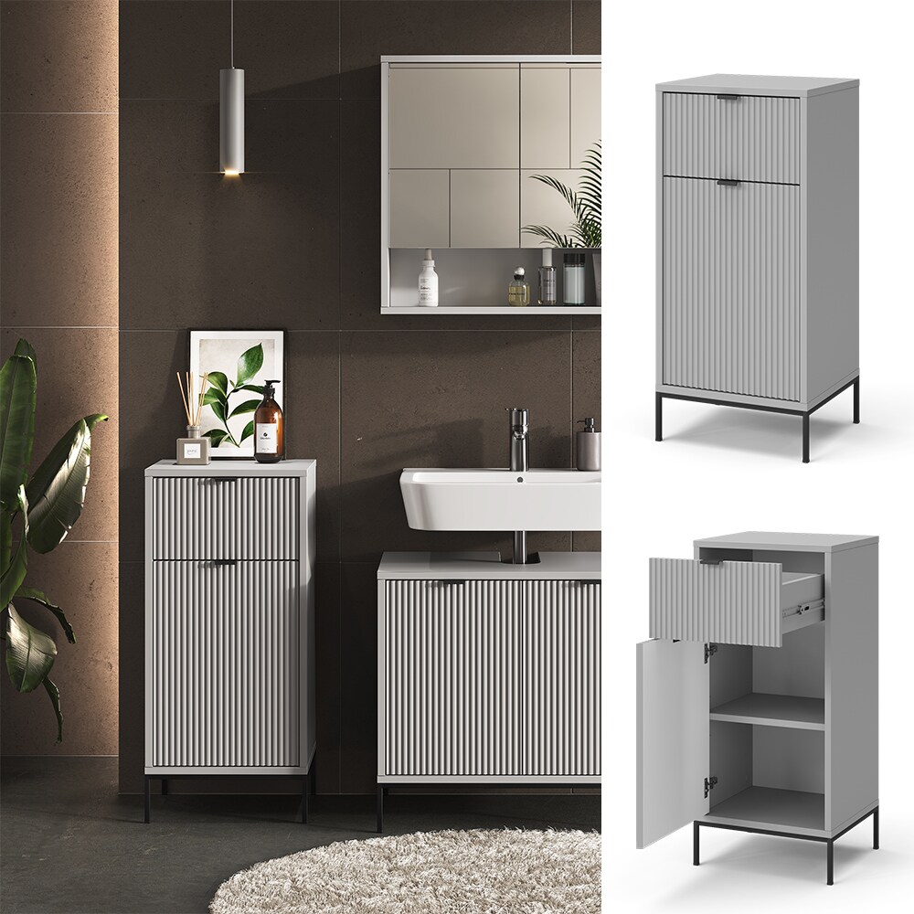 Vicco Midischrank Eliza 40 x 87 cm, Grau, schmaler Badschrank, Tür und Schubfach