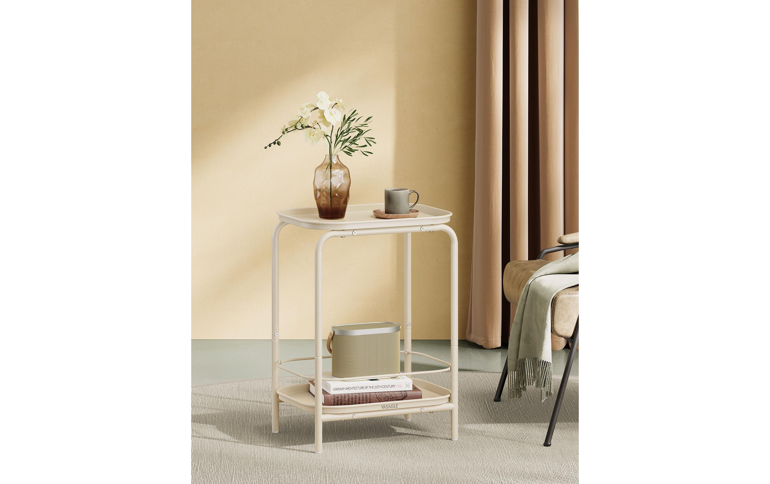 Beistelltisch 40 x 30 x 56 cm, CremeweissBeistelltisch mit zwei Ebenen