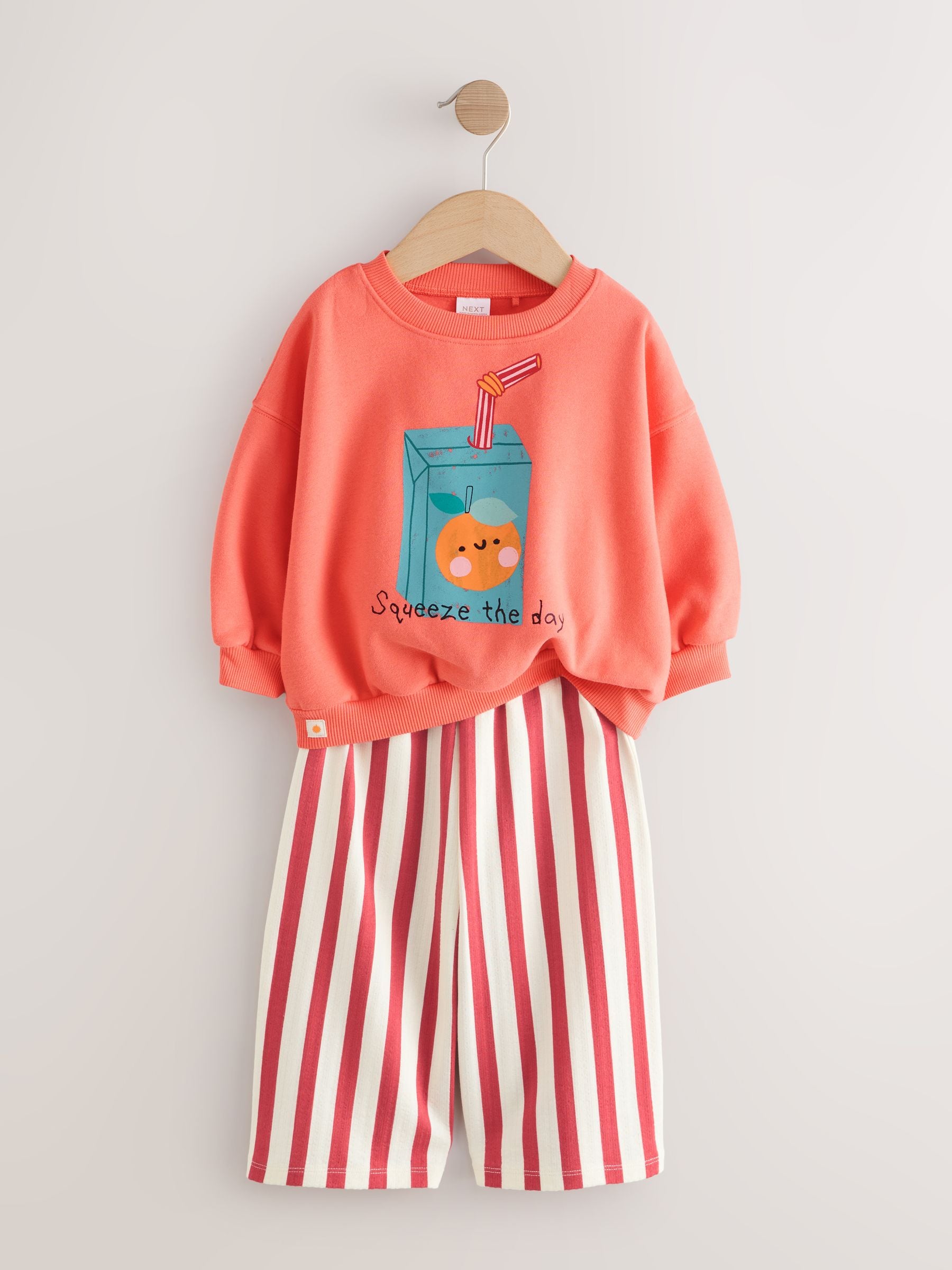 Oranje 'Squeeze the Day' - Set van sweatshirt en broek met wijde pijpen (3mnd -7jr)
