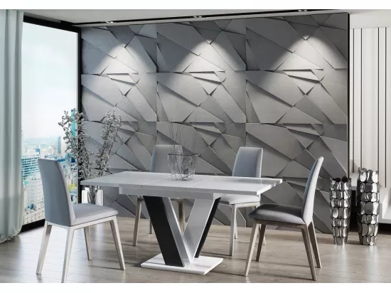 TABLE A MANGER EXTENSIBLE MASSI - BLANC ET NOIR LAQUE 120 - 160 CM