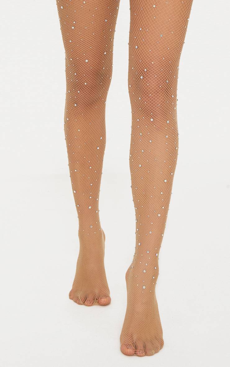 Nude Collants Résille À Strass Effet Statement