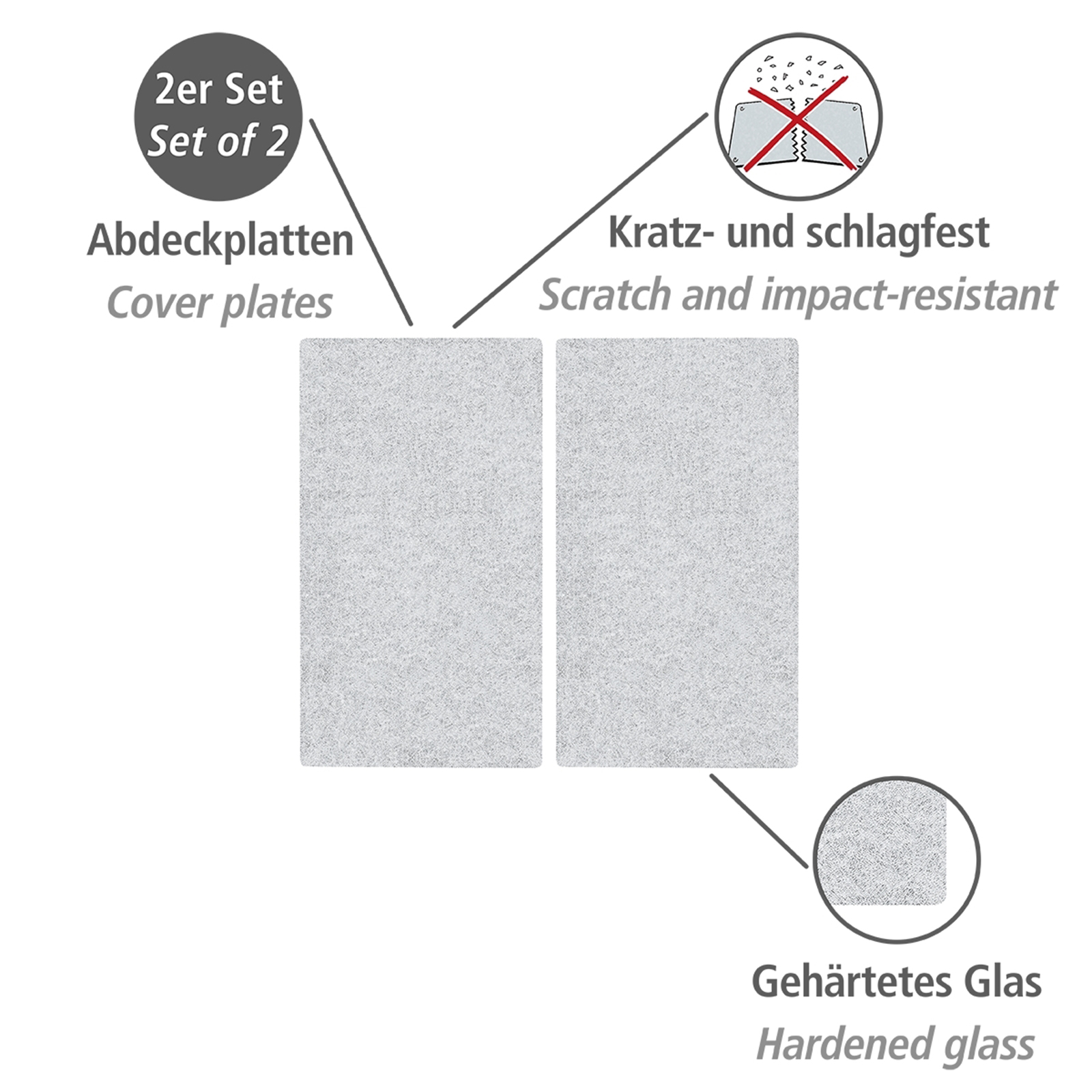 2er-Set Glasabdeckplatten - transparent - 30 cm