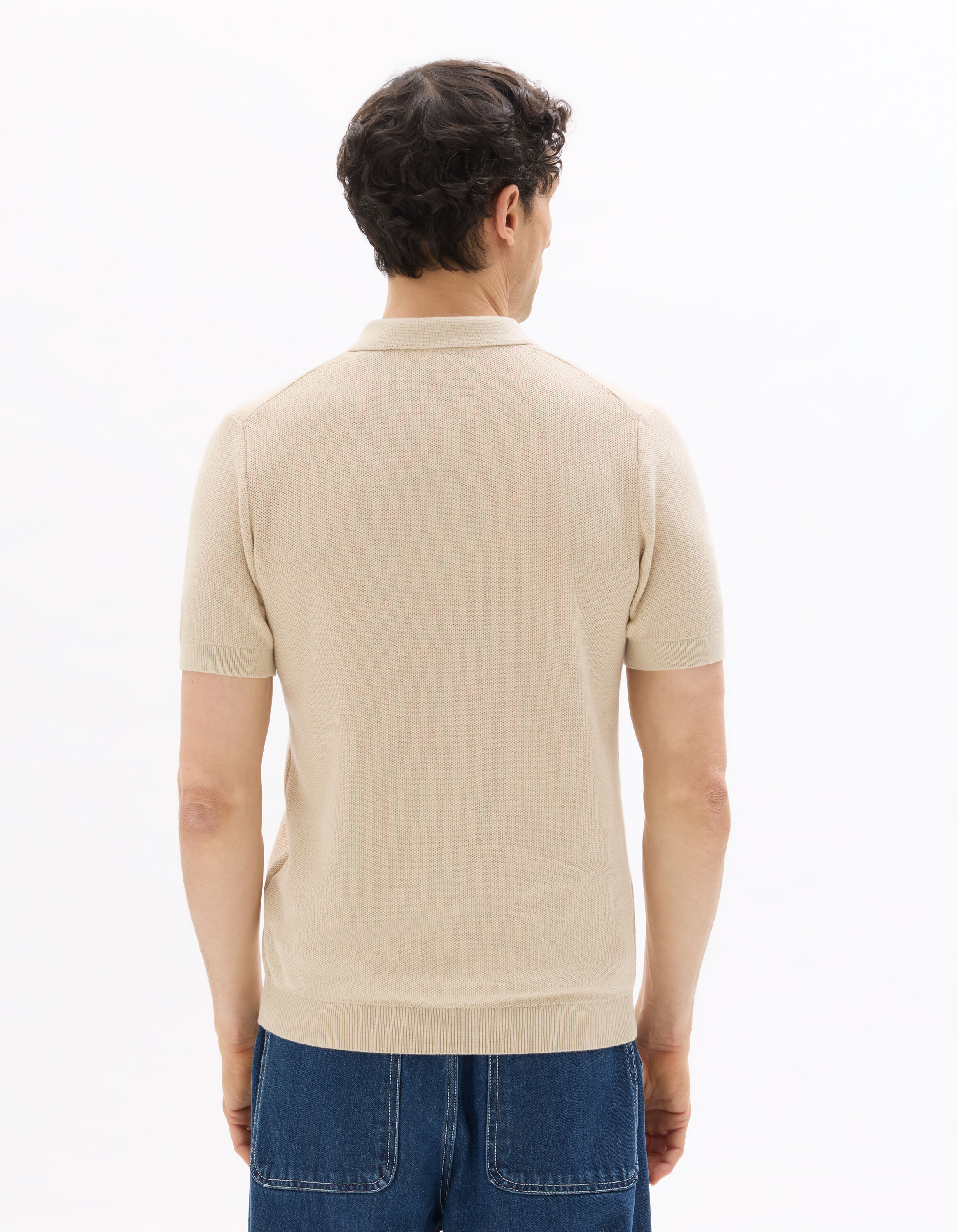 Polo slim en maille texturée 100% coton - beige