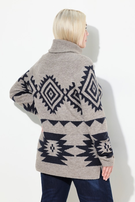 Pullover, grafisches Muster, Rollkragen, Langarm