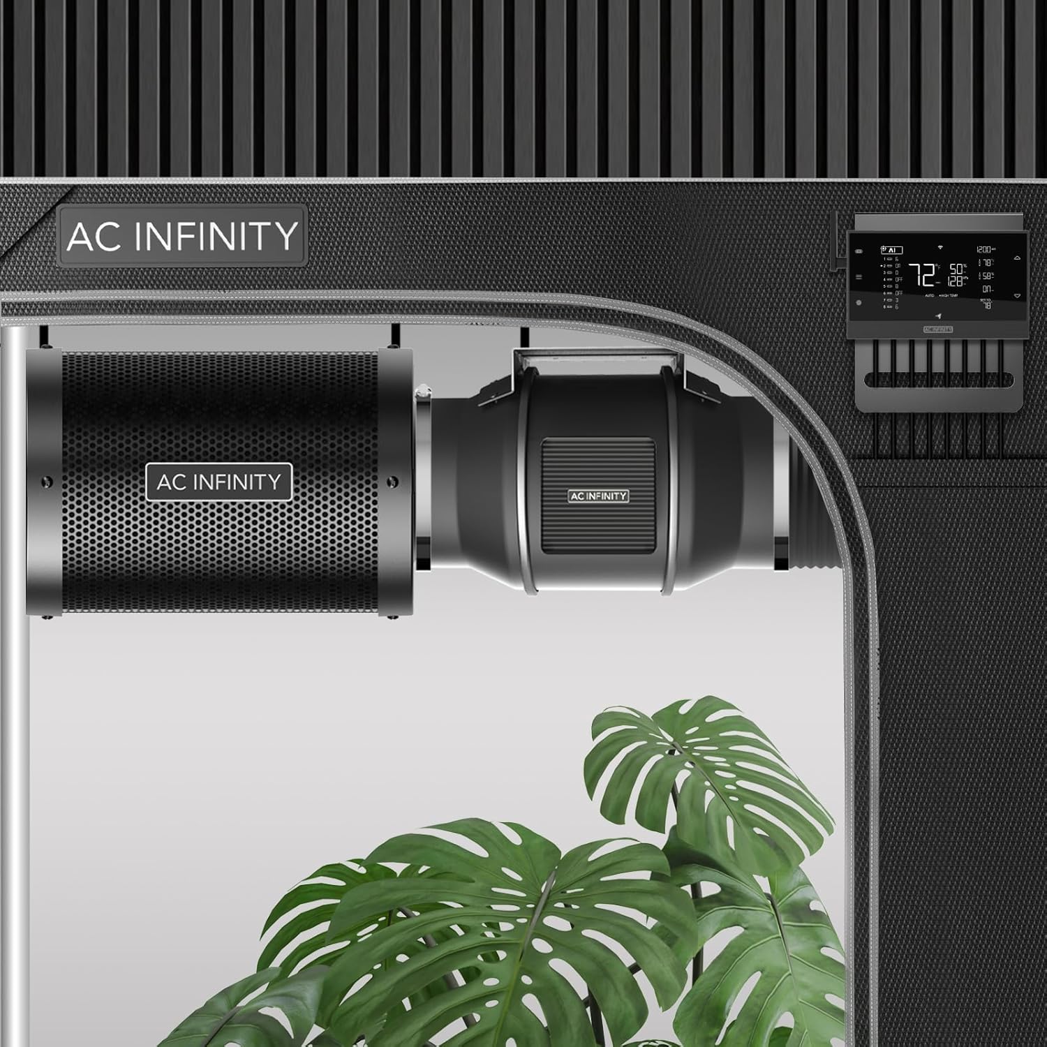 AC Infinity Luftfilter-Set PRO 100 mm – Abluftventilator mit Controller AI+, automatischer Leistungsanpassung, Aktivkohlefilter und Schlauch für Growzelte, Hydrokulturen und Indoor-Gärten