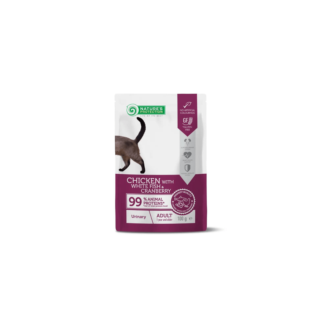 Sachê de 100g de Frango com Peixe e Cranberries para a Urina de Gatos da Nature's Protection (100g)