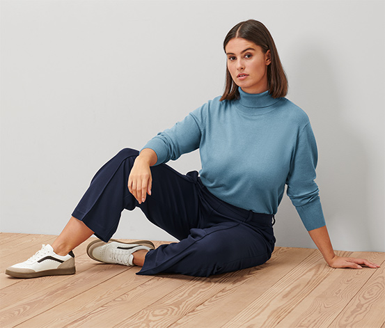 Feinstrick-Rollkragenpullover, rauchblau