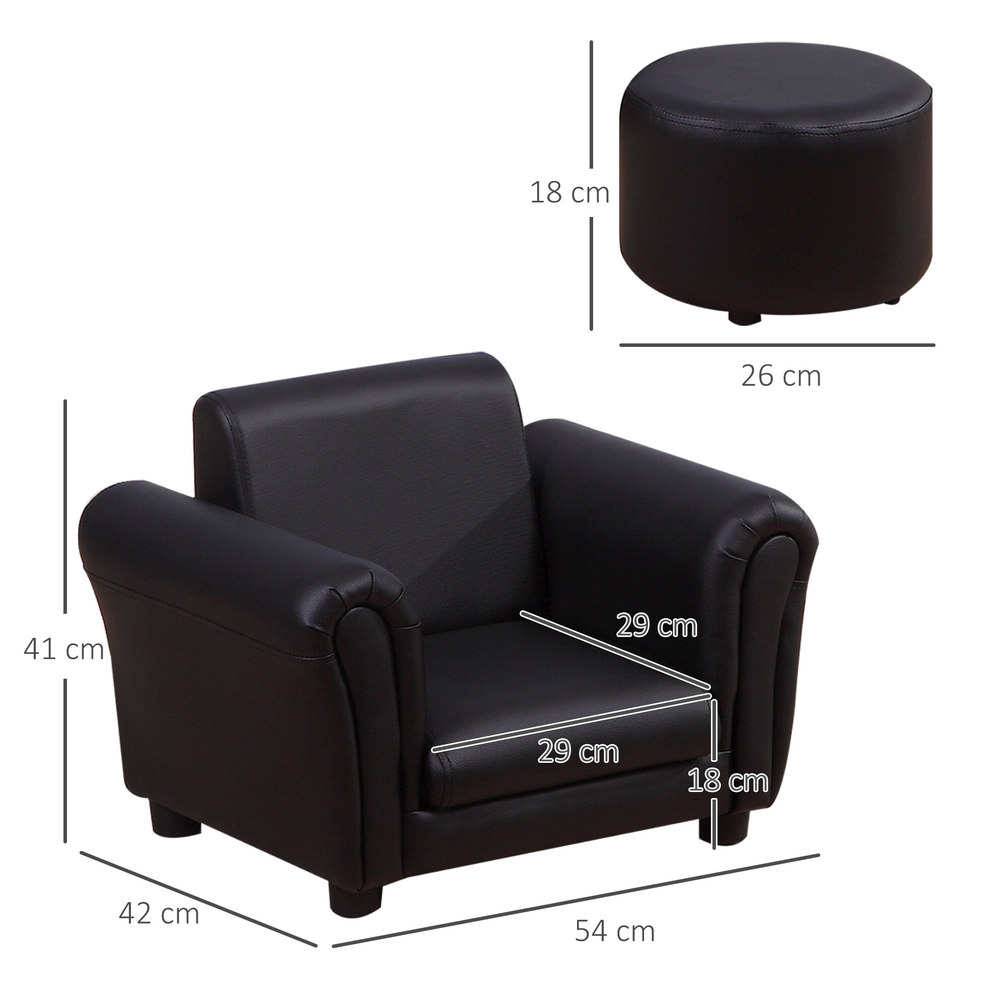 HOMCOM Kindersessel mit Fußhocker 54L x 42B x 41H cm