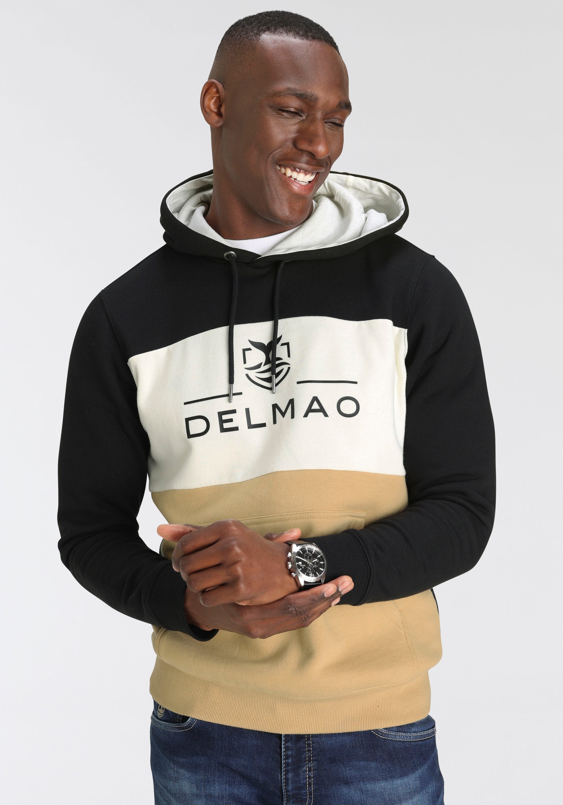 DELMAO Kapuzensweatshirt , Langarm,  lockere Passform,  Colourblocking-Optik,  mit Kapuze