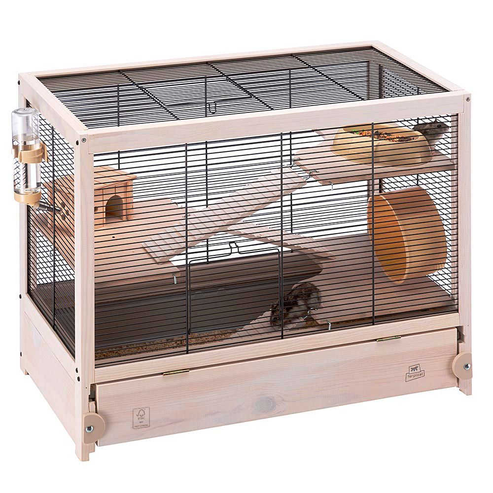 Ferplast cage en bois fsc pour hamsters hamsterville, souris et petits rongeurs, structure sur plusieurs niveaux, accessoires