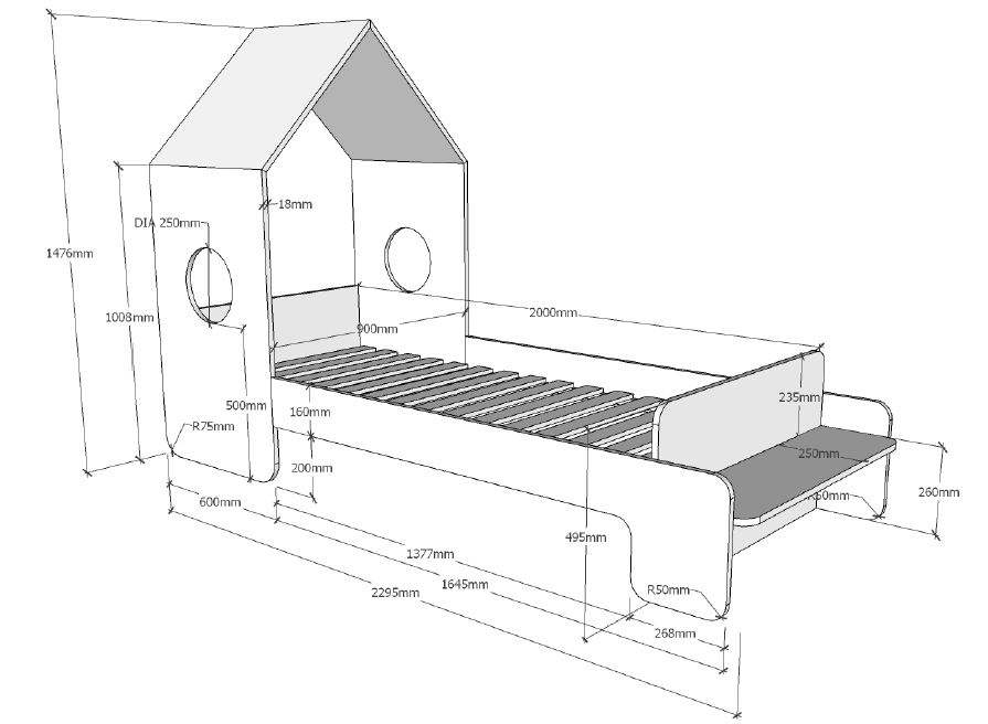 Haubett CASAMI - weiß - mit Sitzbank - 90x200 cm