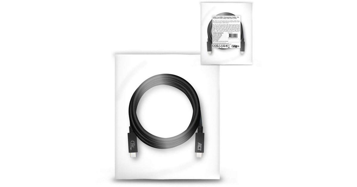 ACT ConnectivityUSB4® 20Gbps aansluitkabel C male - C male 1 meter USB-IF gecertificeerd  (Zwart)