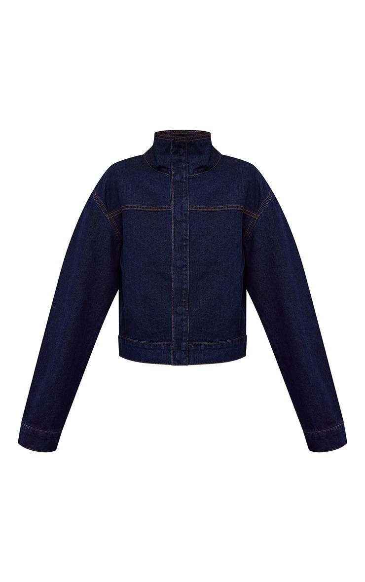Bleu Indigo Veste En Jean Courte À Col Montant À Pois