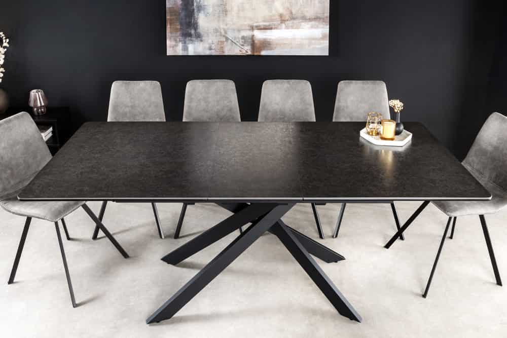 Ausziehbarer Esstisch ALPINE 160-200cm anthrazit Keramik schwarzes Metallgestell