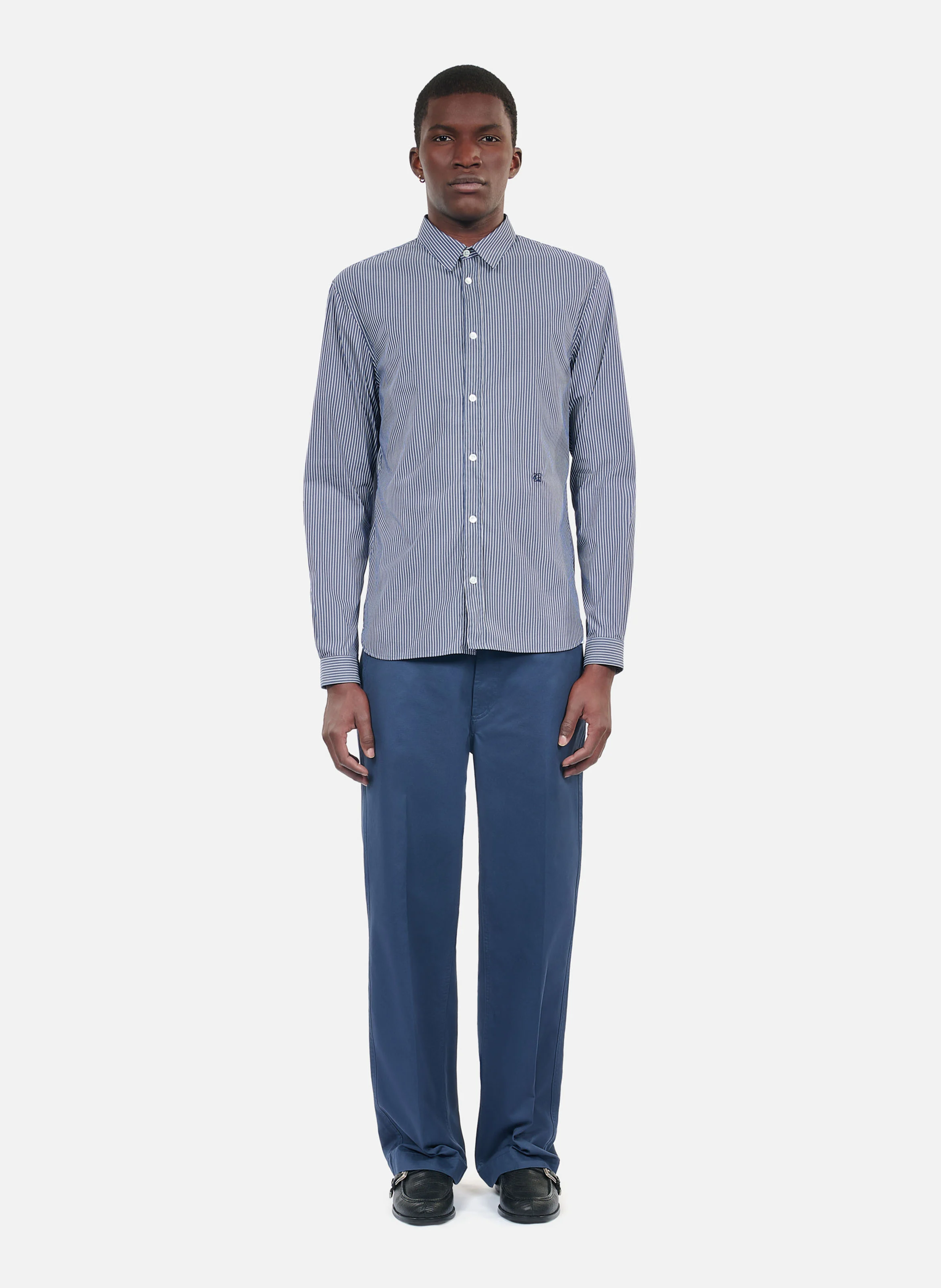 Chemise col classique slim-fit en coton mélangé | Bleu