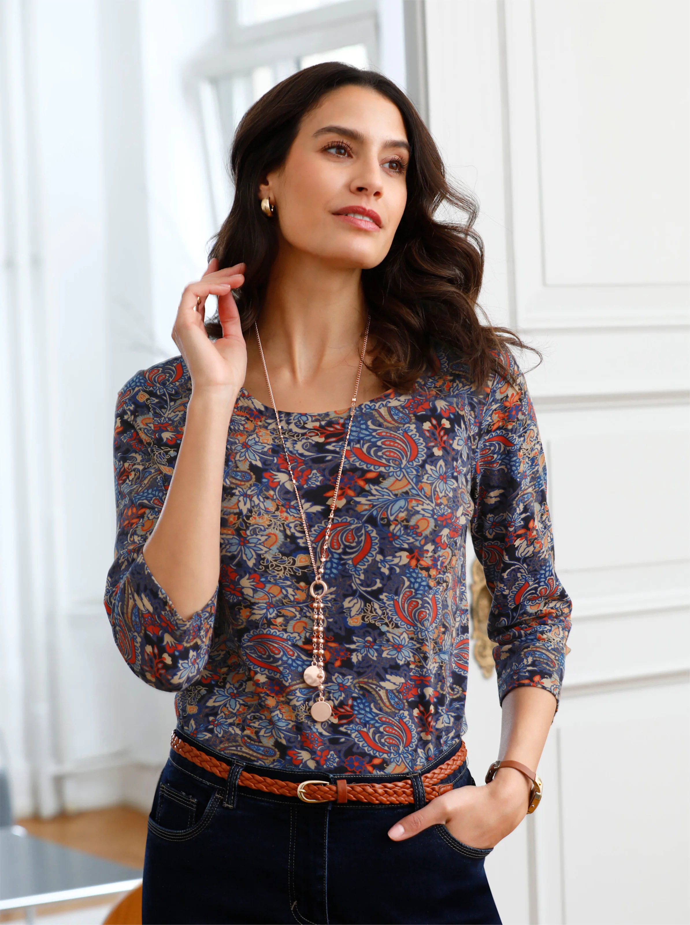 Print-Shirt in marine-terra-bedruckt