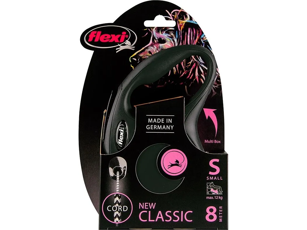 Flexi New CLASSIC 8 m Sort Hund Fleksibel hundesnor, 12kg