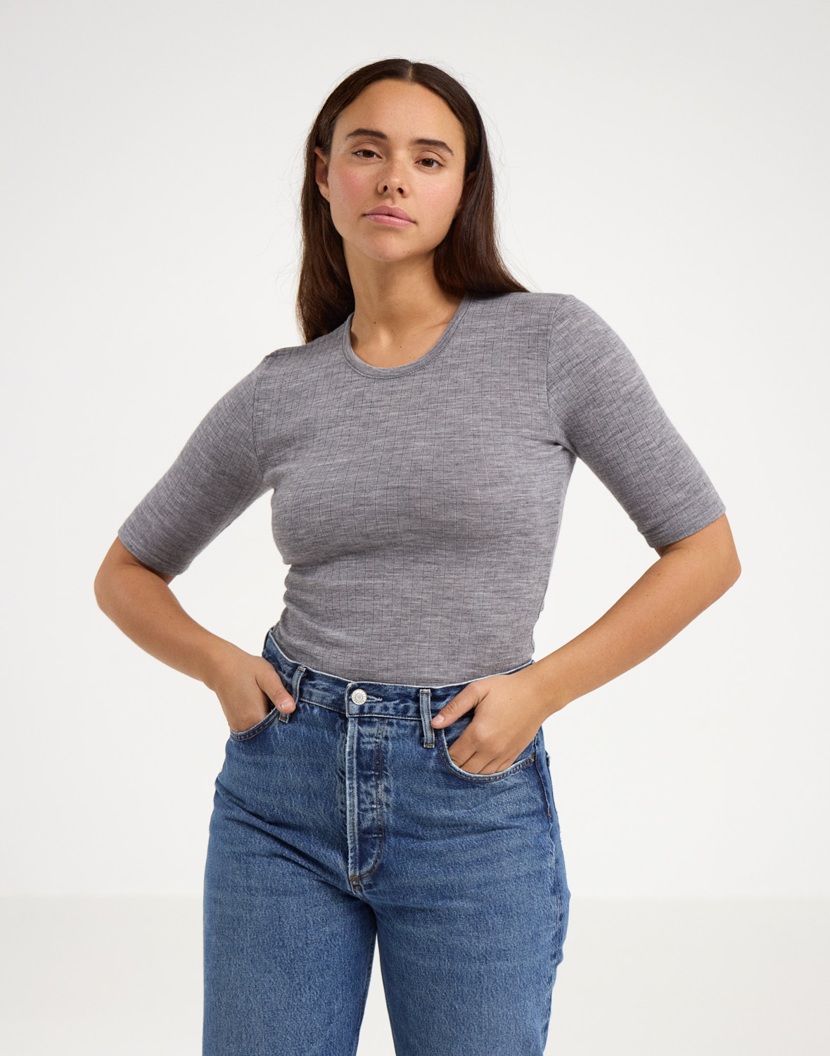 T-shirt van merinowol voor dames in Zwart
